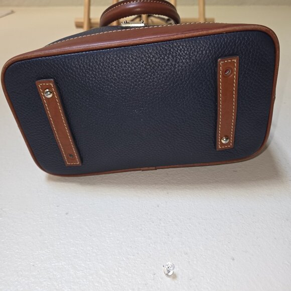 Dooney & Bourke Pebble Grain Darcy Domed Satchel Crossbody Navy Tan Leather - Picture 11 of 16